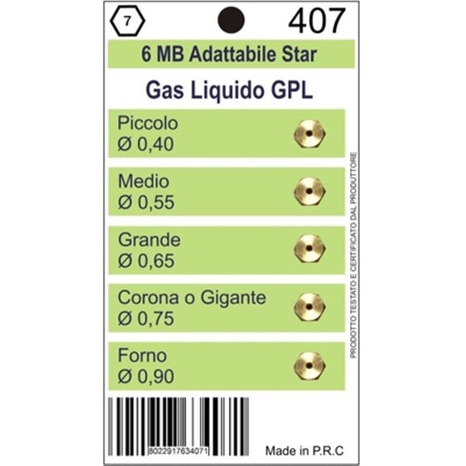 SET UGELLI GAS GPL 6MB FORNO GLEM GAS - Spareparty